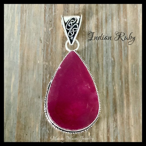 Ruby Silver Pendant - Teardrop - Picture 1 of 3